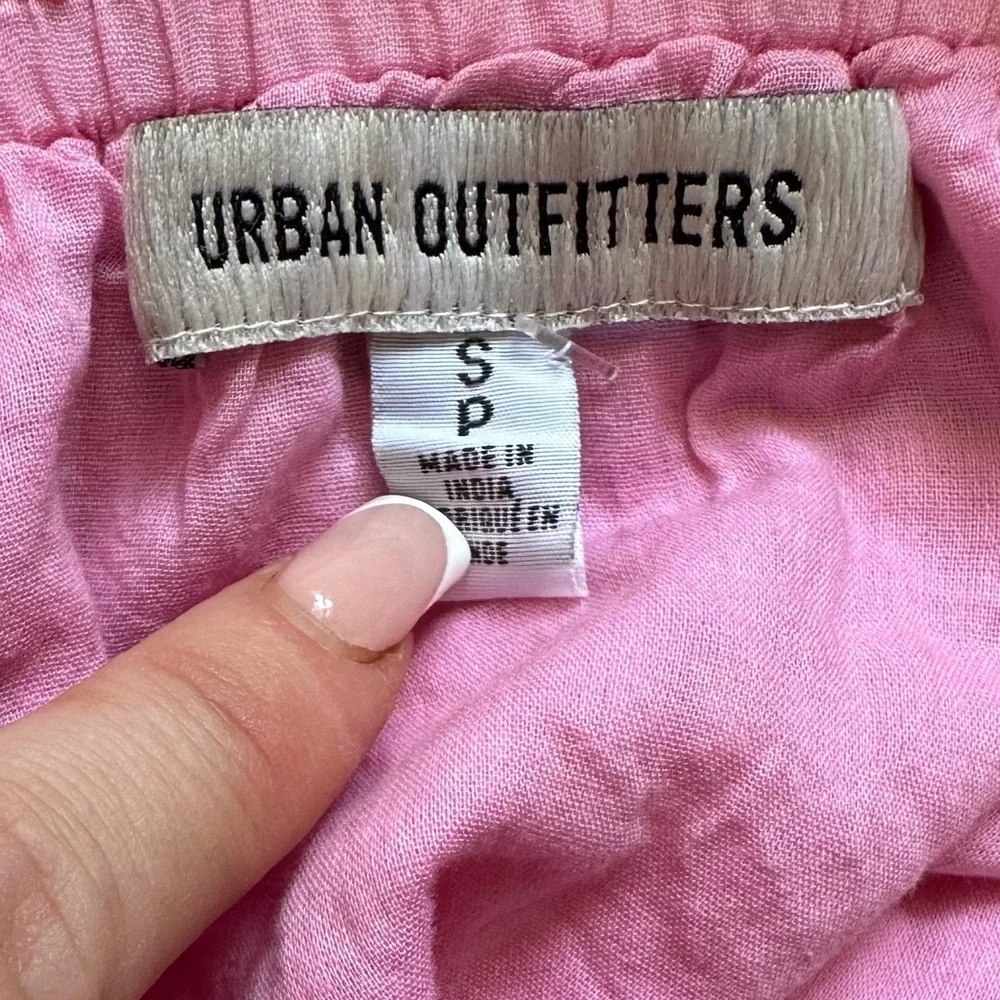 Urban Outfitters Pink Eyelet Ruffle Tie-Waist Mini Dress - Picture 14 of 14